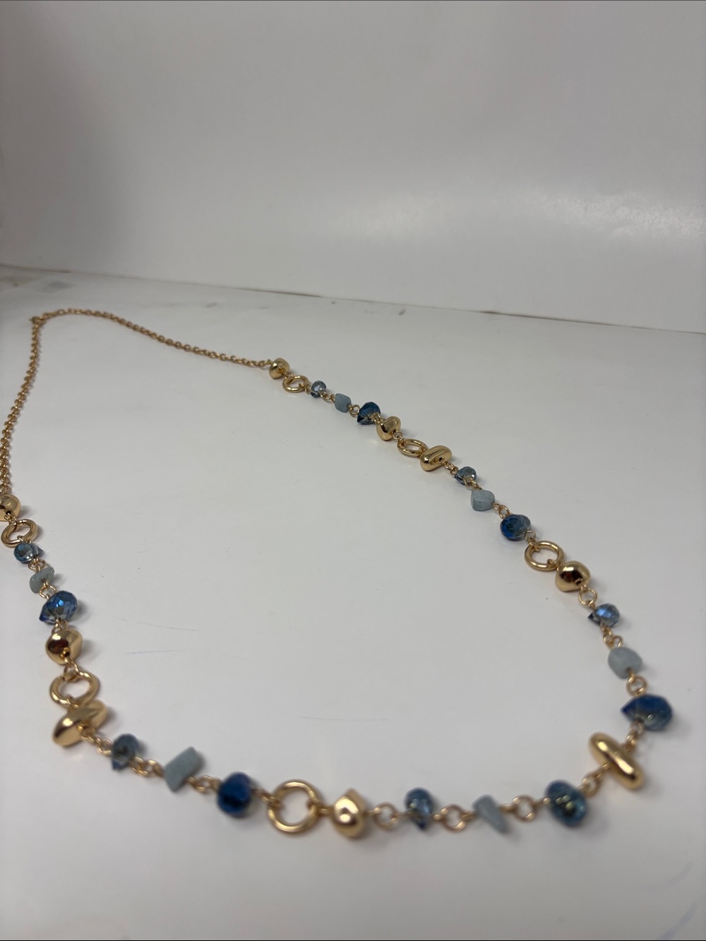 Gold-Tone Necklace with Blue Beads